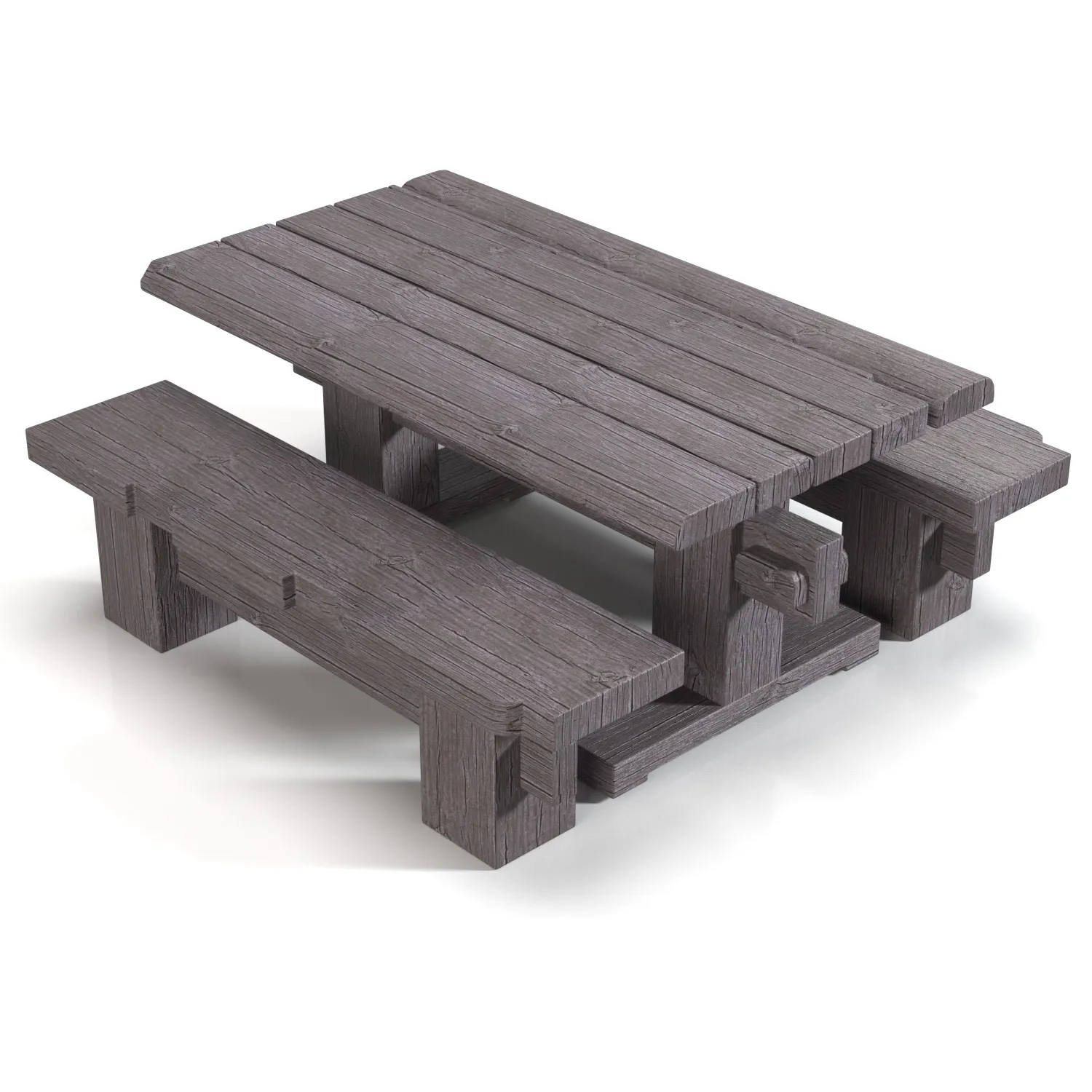 Solid Wood Garden Dining Table With Bench 3D Model_01